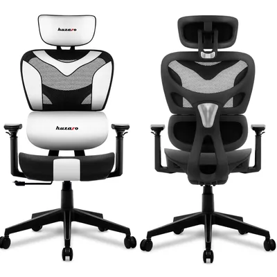 Zdjęcie produktu dla Huzaro Combat 8.0 White, fotel gamingowy fotel biurowy do 150 kg, wentylowany materiał, podparcie lędźwi, zagłówek, 4D podłokietniki