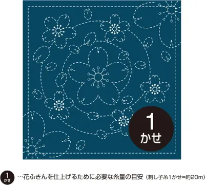 Produktbild von Olympus Sashiko Sampler (nur Stoff) "Hana Fukin (Navy) Kirschblüte am Flussufer", Stoff bedruckt, 31x31cm, Original aus Japan