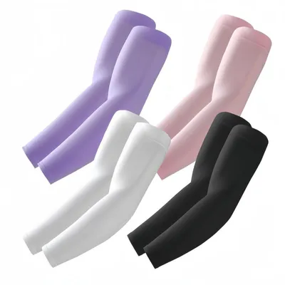 Immagine prodotto di Maniche protettive UV per braccia, da donna e da uomo, ideali per lo sport e l'uso quotidiano, disponibili nei colori nero, bianco, viola e rosa