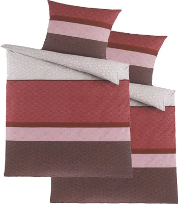 Produktbild von 4-tlg. Bettwäsche 100% Baumwolle, Renforce, 2x(135x200 + 80x80cm), rot rose grau weiß quergestreift