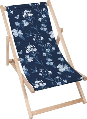 Produktbild von Dreamroots Liegestuhl klappbar Holz, Buchenholz bis zu 130 kg, Sonnenliege klappbar mit 3-stufiger Neigungsregulierung der Rückenlehne, Blue Botanical