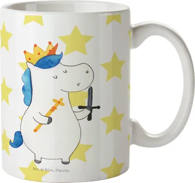 Produktbild von Mr. & Mrs. Panda Tasse Einhorn König mit Schwert - Weiß - Geschenk, Unicorn, Kaffeebecher, Kaffeetasse, Ritter, Teetasse, Mittelalter, haferl, Becher, Einhörner