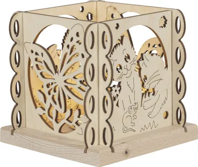 Obrázok produktu pre Lampión mačka priateľ na 1 čajovú sviečku prírodný ŠxVxH 12x12x12cm NOVINKA