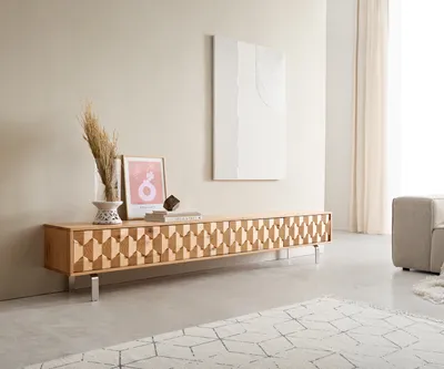 Produktbild von DELIFE Lowboard Fevo 220 cm Eiche Natur 4 Türen L-Fuß Edelstahl