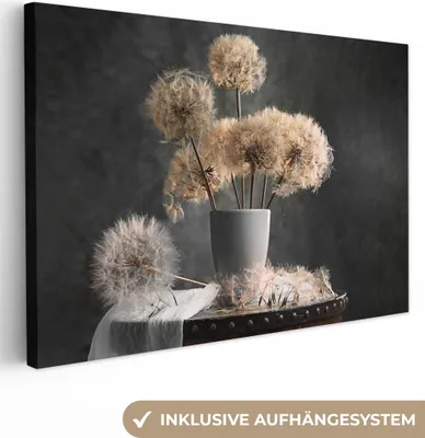 Obrázek produktu pro OneMillionCanvasses® - Obraz na plátně - semena květin - pampeliška - váza - zátiší - kytice květin, nástěnná malba, nástěnné dekorace obrazy obývací pokoj, 60x40cm