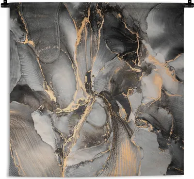 Produktbild von MuchoWow® Wandteppich Wandbehang Grau - Luxus - Gold - Marmor 90x90 cm Tapisserie Dekoration Wandtuch - Wandaufhänger