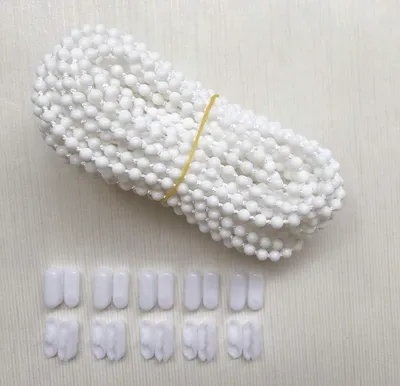 Produktbild von 10 Meter Perlenkette für Jalousien und Rollos, Kettenschnur zum Befestigen oder Ersetzen für Rollos, römische, venezianische Wabenvorhänge, vertikale Zebra-Rollos, mit 10 passenden Kettenverbindern