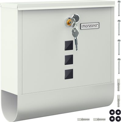 MONZANA® Briefkasten Kreuzschloss mit Kupfer-Schließzylinder drehbare Abdeckung 31x10x34 cm Sichtfenster Namensschild Zeitungsfach einfache Montage legierter Stahl 2 Schlüssel Postkasten Weiß