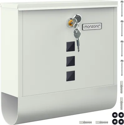 Produktbild von MONZANA® Briefkasten Kreuzschloss mit Kupfer-Schließzylinder drehbare Abdeckung 31x10x34 cm Sichtfenster Namensschild Zeitungsfach einfache Montage legierter Stahl 2 Schlüssel Postkasten Weiß