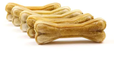 Produktbild von DOGBOSS 100% Natur Kauknochen Hundeknochen, Rinderhaut mit Strauß, 5 Stück 22 cm – Größe 210 g (5er Pack)