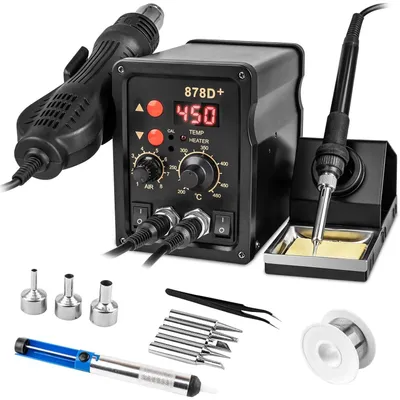 Produktbild von 878D Lötstation - 2-in-1 Heißluft Rework Station - 700W - LCD Doppelanzeige - 220V AC - EU Stecker