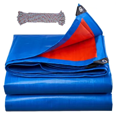 Image de Bâche imperméable 2 x 3 m, bâche de protection en PE 180 g/m² avec œillets, résistante aux UV et aux déchirures, adaptée aux camions, couverture multifonctionnelle pour meubles de jardin, bois, piscines, trampolines et voitures, bleu-rouge