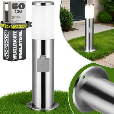 Produktbild von MONZANA® Außenleuchte Edelstahl 50cm E27 Fassung IP44 Wetterfest Garten Wegeleuchte Gartenleuchte Strom Beleuchtung Draußen Outdoor Terrasse Silber
