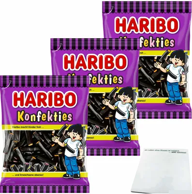 Produktbild von Haribo Konfekties Lakritzstangen mit Konfektfüllung 3er Pack (3x160g Packung) + usy Block