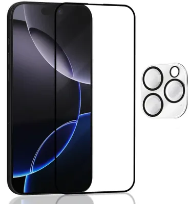 Obrázek produktu pro 1-balení iPhone 16 Pro Ochranné sklo na displej & 1-balení ochrana objektivu - Tvrzené sklo 9H - Super kvalita 3D