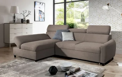 Produktbild von AX LIVING Klein Sofa mit Schlaffunktion Olettio Mini 260 cm Braun L