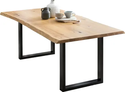 Produktbild von SalesFever Esstisch Baumkante | 240 x 100 cm | Tischplatte Eichenholz massiv | Gestell Metall schwarz | B 240 x T 100 x H 75 cm | natur