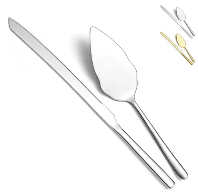 Produktbild von Tortenmesser und Tortenheber-Set - Edelstahl - Kuchenschneide-Set für Feiern und Anlässe - Glänzendes Silber