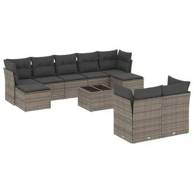 Produktbild von 10-tlg. Garten-Sofagarnitur mit Kissen Grau Poly Rattan