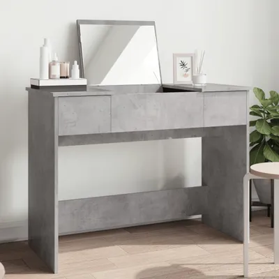 Image de vidaXL Coiffeuse avec miroir gris béton 100x45x76 cm