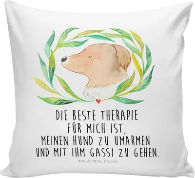 Produktbild von Mr. & Mrs. Panda Deko Kissen Hund Blumen - Weiß - Geschenk, Sofakissen, Vierbeiner, Hunde, Sprüche, Umarmen, bedruckt, Dekokissen, Ranke, Zierkissen, Polster