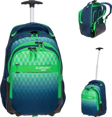 Produktbild von Schultrolley Elephant Hero Signature Trolley Ranzen Schulranzen Trolly Jungen Mädchen Kinder Premium 12811 Cube Green Blue