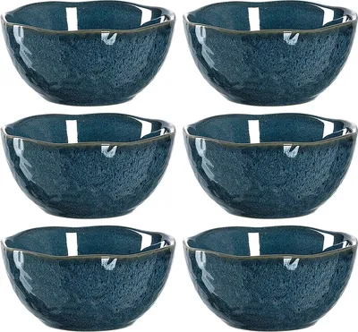 Produktbild von Leonardo Matera Keramik-Schalen, 6er Set, spülmaschinengeeignete Dessert-Schälchen, Müslischalen, Snack-Schüsseln, blau, Ø 12 cm, 380 ml, 018582