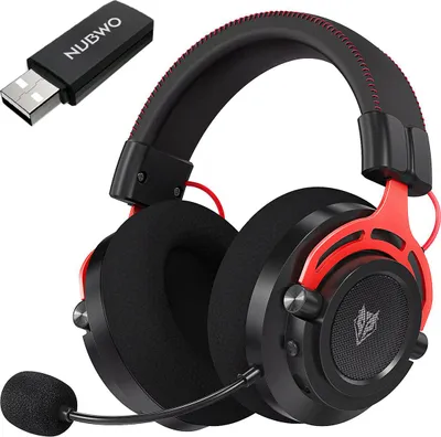 A gaming headset and its wireless USB adapter are shown against a white background.