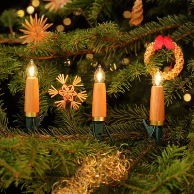 Produktbild von NARVA 30 Kerzen Lichterkette Holzschaft Kirsche für Weihnachtsbaum warmweiß 17,4m Innen Holzlichterkette 230V elektrisch