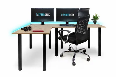Produktbild von SyberDesk LED Gaming Eckschreibtisch 197 x 132 cm, L-Form, USB-Hub, RGB-LED, Kabelmanagement, Artisan Eiche, links