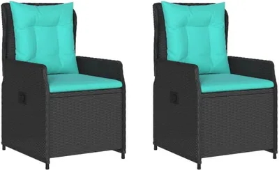 Produktbild von 2er-Set Gartenstühle aus wetterfestem Rattan mit Kissen, Outdoor- und Balkonstühle, 55 x 60 x 93 cm, Schwarz