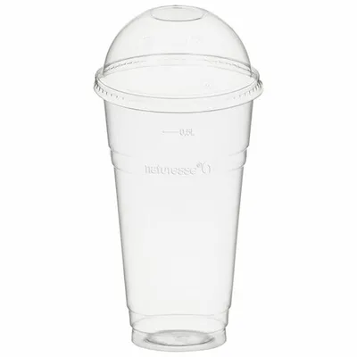 Produktbild von 50x Trinkbecher 500ml mit Domdeckel ohne Loch aus Biokunststoff (PLA)