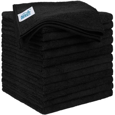 Produktbild von Mikrofasertücher 12 Stück, Wiederverwendbar, Fusselfrei, Waschbar, 32 x 32 cm, Schwarz