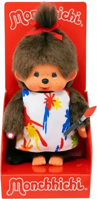 Obrázek produktu pro Dívka v malířských šatech s copem | 20 cm panenka Monchhichi | Móda