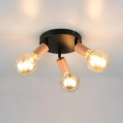 Productafbeelding van Plafondlamp Lamego 3-lichts zwart met hout