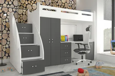 Produktbild von Etagenbett Hochbett Spielbett Kinderbett mit Matratze und Schublade Doppelstockbett ZUZIA PLUS 200x80