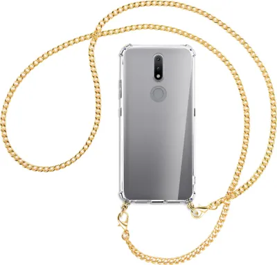 Produktbild von Handykette Backcover-Schutzhülle mit Band (Metall goldfarben) für Nokia 2.4 - goldfarbene Kette