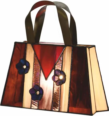 Produktbild von Casa Padrino Art Deco Tiffany Tischleuchte in Handtaschenform Rot / Gelb / Lila 26 cm