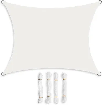 Image de Famanu, voile d'ombrage 3 x 5 mètres - Imperméable, protection UV, polyester, blanc