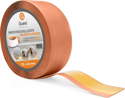 Produktbild von QUEST Weichsockelleiste Selbstklebend 70x20mm, 5m, PVC Sockelleiste, Breite Knickleiste für Wände, Boden, Flexibel, Dekorativ, UV-beständig, ziegelstein