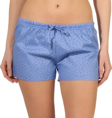 Produktbild von Damen Shorty Schlafanzughose mit eleganten Flowerprint, kurze Pyjamahose Schlaf Shorts ; blau , 44