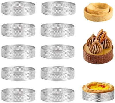 Produktbild von 10 Stück Crumpets Ringe - Tortenring - Backringe - Ø 8 cm - Dessertringe mit Löchern  - Edelstahl - für Kuchen, Mousse, Tartes, Quiche