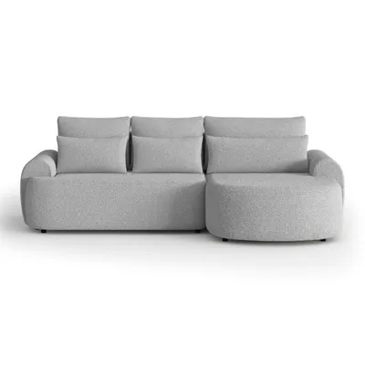 Produktbild von Ecksofa OLIVIO L-Form mit Schlaffunktion, Bouclé Hellgrau, Ottomane rechts