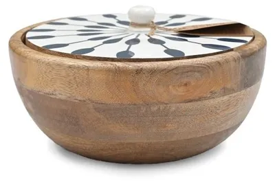 Imagen del producto de Only Natural – Recipiente de almacenamiento de madera – Blanco / Azul – 27 x 27 cm