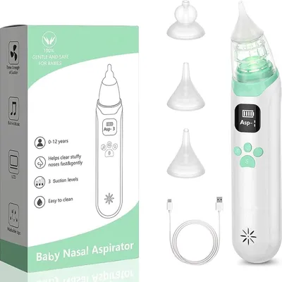 Produktbild von Elektrischer Baby Nasensauger, Säugling Nasenreiniger, Nasenschleimentferner, Anti-Backflow, 3 Silikonaufsätze, 3 Saugstufen, USB