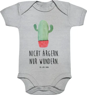 Produktbild von Mr. & Mrs. Panda Strampler Kaktus Wut 3. - 6. Monat - Heather Grey - Geschenk, baumwolle babybody, Babystrampler, Büro, Kollege, Chefin, Kollegin, Kakteen, body kurzarm