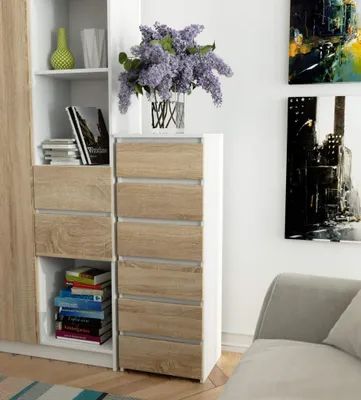 Immagine prodotto di Cassettiera stretta VALESTRA - bianco / rovere sonoma