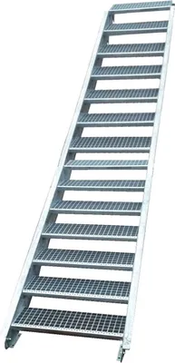 Produktbild von Tailor Made Metal Stahltreppe Wangentreppe, verzinkt, einstellbar, Geschosshöhe 250-320 cm, 15 Stufen, Stufenmaße 70x24 cm, für Außenbereich & Industrie, DIN EN ISO 1461