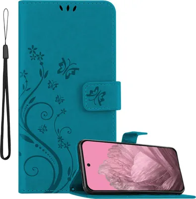 Image de Cadorabo Housse pour Google Pixel 9 Housse en FLORAL BLEU Housse de protection au design floral avec fermeture magnétique, fonction de rangement et porte-cartes Book Case Cover