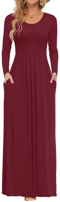 Produktbild von AUSELILY Damen Maxikleid Langarm Taschen Winter Wein Rot M